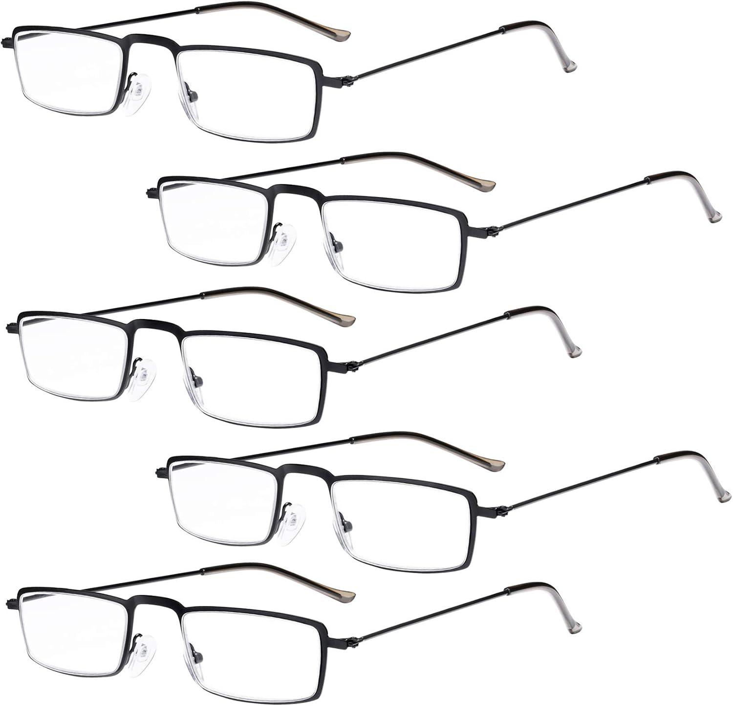 Eyekepper 5-Pack Stainless Steel Frame Half-eye Style Reading Glasses Readers Black +0.75