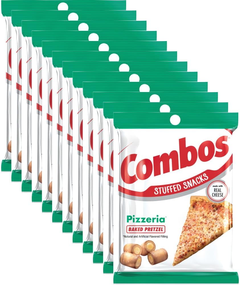 COMBOS Cheese Snacks - Pizzeria Pretzel Baked Snack Packs, Cheese Crackers Snacks, 6.3-Ounce Bag Bulk Box (Pack of 12)