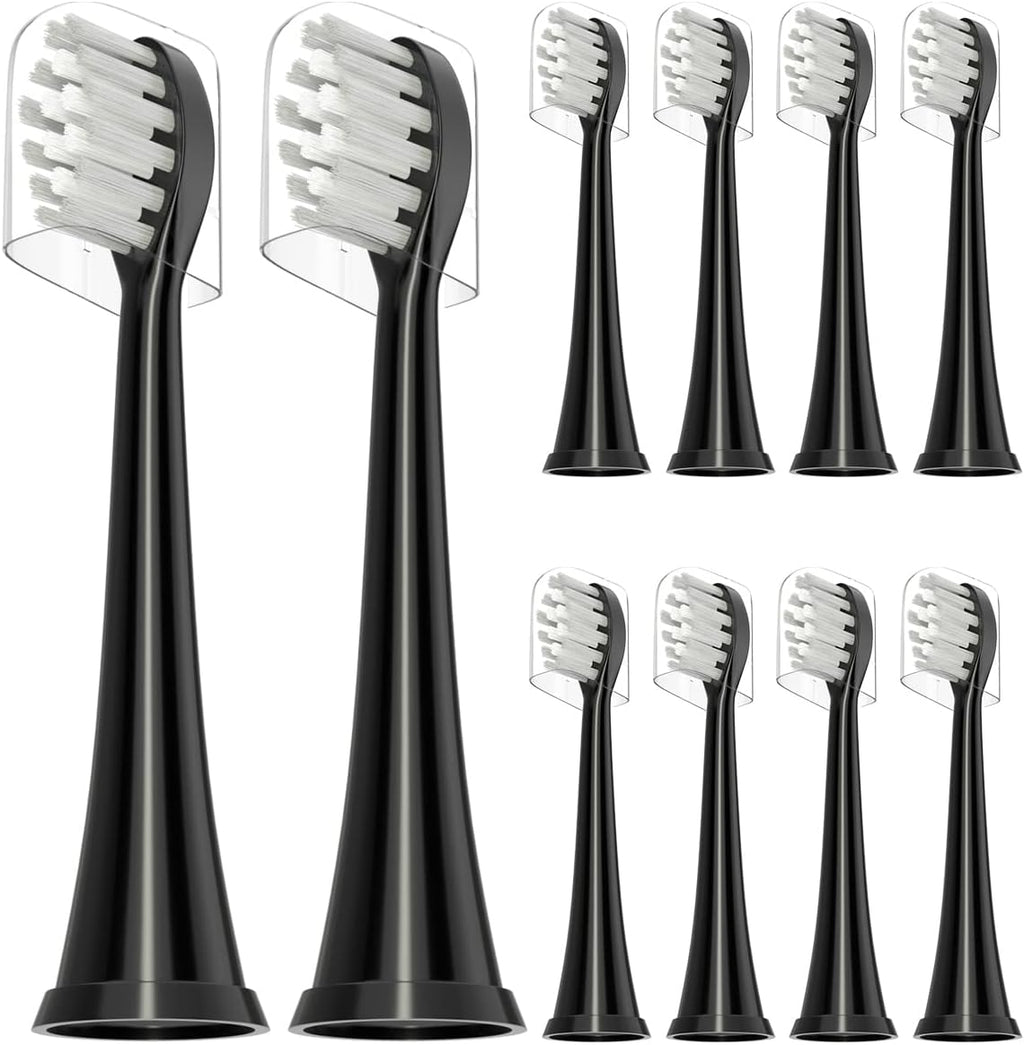 Replacement Toothbrush Heads Compatible with TAO Clean Electric Toothbrush Heads, W Shape Design Planted with Nylon Bristle (Black)