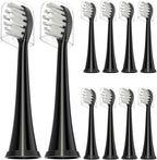 Replacement Toothbrush Heads Compatible with TAO Clean Electric Toothbrush Heads, W Shape Design Planted with Nylon Bristle (Black)