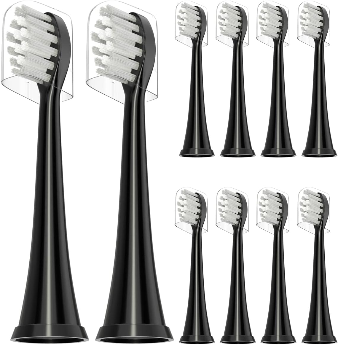 Replacement Toothbrush Heads Compatible with TAO Clean Electric Toothbrush Heads, W Shape Design Planted with Nylon Bristle (Black)