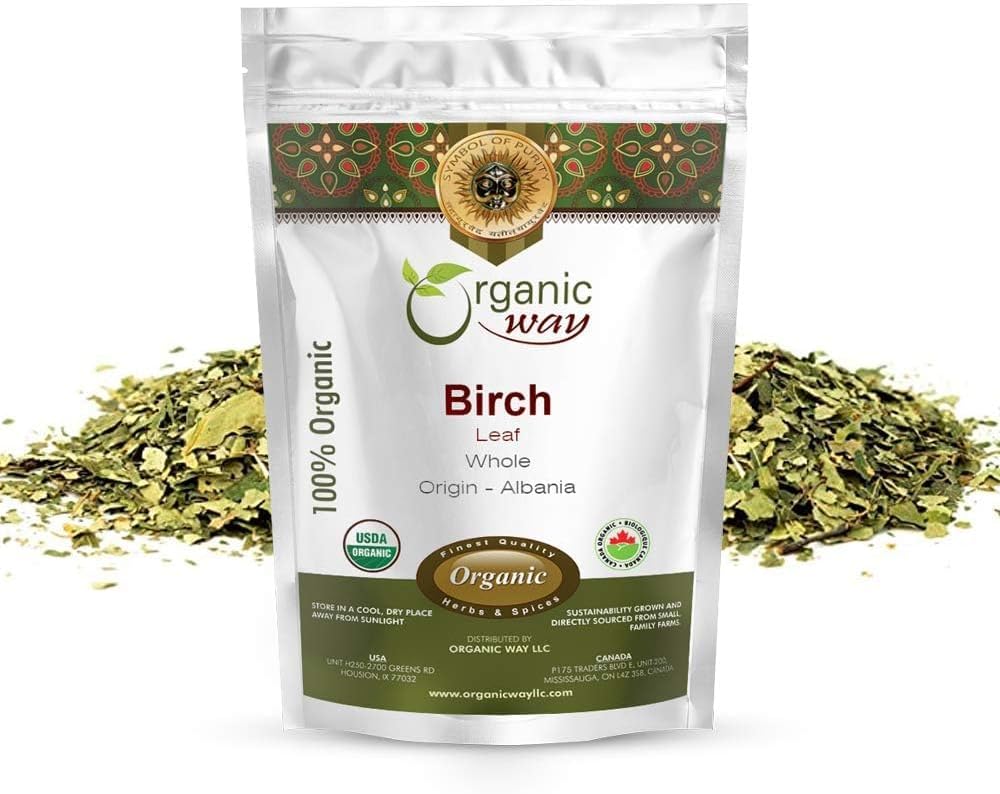 Organic Way Dried Birch Leaf Whole (Betula pendula) - European Wild-Harvest | Organic & Kosher Certified | Raw, Vegan, Non GMO & Gluten Free | USDA Certified | Origin - Albania (8 Ounce (Pack of 1))