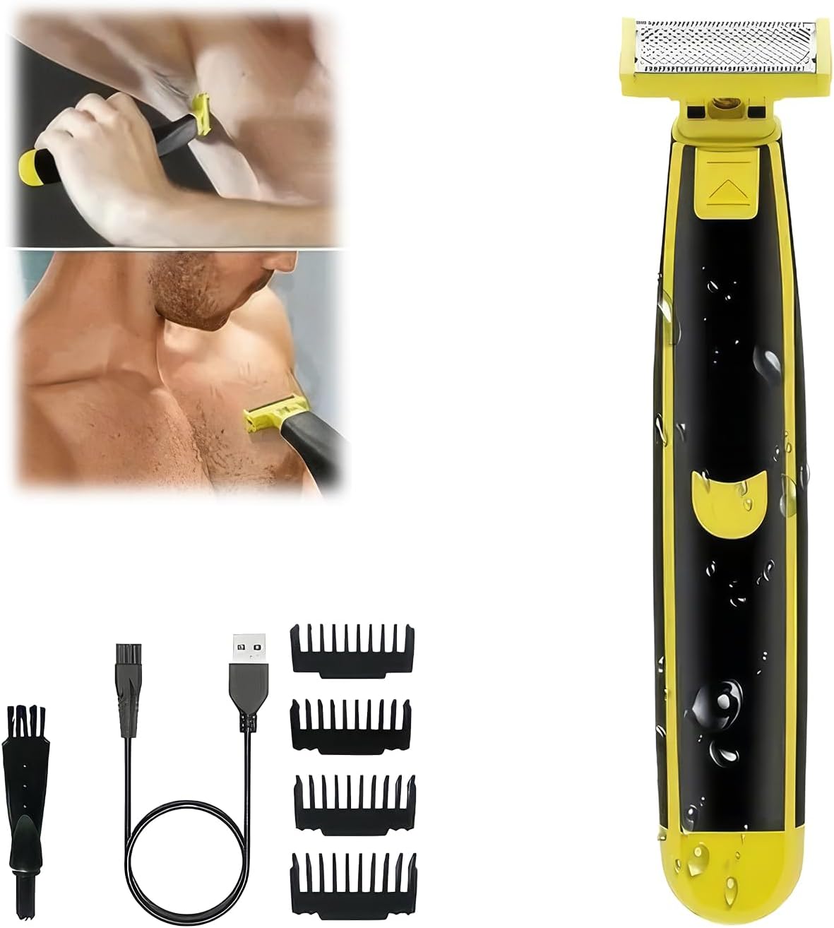Wet and Dry Electric Shaver, Rechargeable Wet & Dry Shaver, Electric Shaver Cleaner, 360 Face Hybrid Electric Beard Trimmer and Shaver with 4 Interchangeable Cutter Heads, Father's Day Gifts (1 pcs)