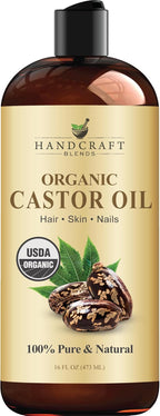 Handcraft Blends Organic Castor Oil 16 Fl Oz | 100% Pure and Natural | Premium Grade Carrier Oil | Hair, Eyelashes and Eyebrows | Hair and Body | Expeller-Pressed | Hexane-Free