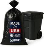 95-96 Gallon Extra-Large Black Garbage Can Liners, Heavy-Duty Trash Bags, 50 Bags, 1.5 Mil Thick, Ideal for Commercial & Home Use