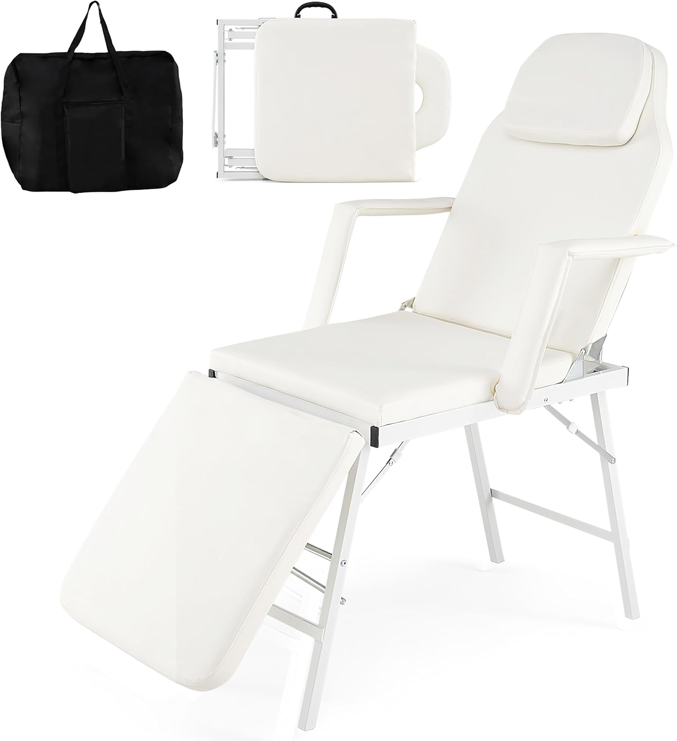 Giantex Portable Massage Bed Tattoo Chair, 73 Inch Adjustable Facial Table for Salon Beauty Spa w/Carrying Bag, Folding Spa Chair Esthetician & Lash Bed, White