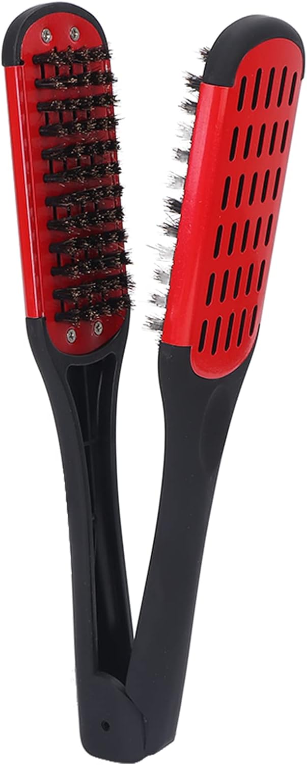 Hair Straightener Brush, Double Sided Beard Straightening Clamp Brush Professional Beard Hair Splint Brush Styling Tool for Smoothing and Straight Hair Styles