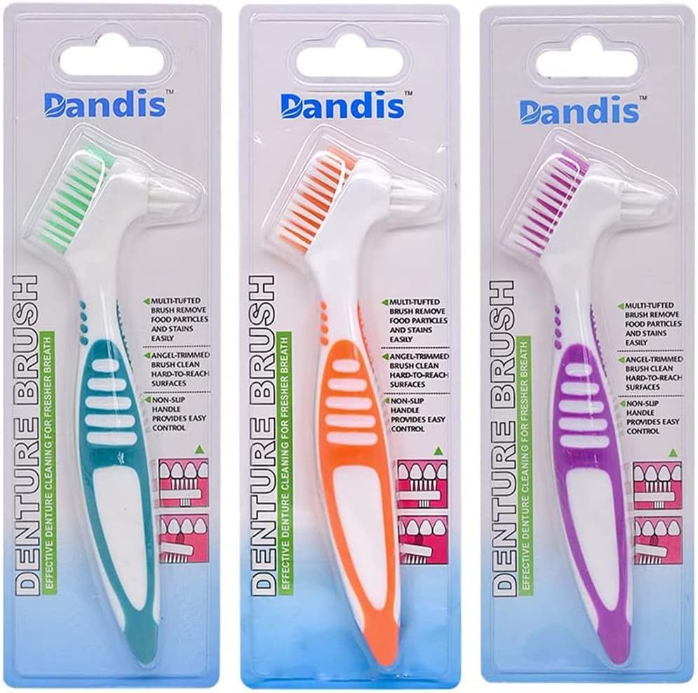 3 Pack Denture Cleaning Brush Set Hard Denture Toothbrush Portable Denture Toothbrush Cleaning Brush Double Sided Denture Brush for Denture Care