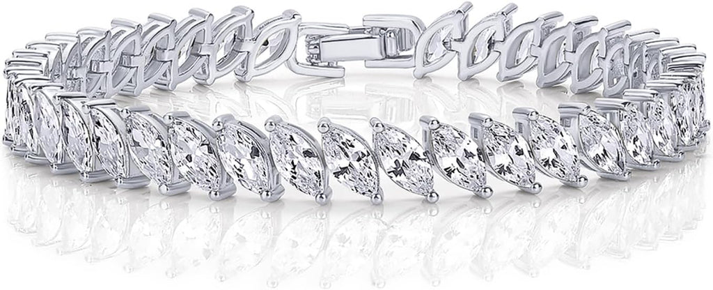 PAVOI 14K Gold Plated Marquise Cut Tennis Bracelet for Women - Cubic Zirconia Gold Tennis Bracelets for Women - Delicate Marquise CZ Bridal Jewelry for Wedding