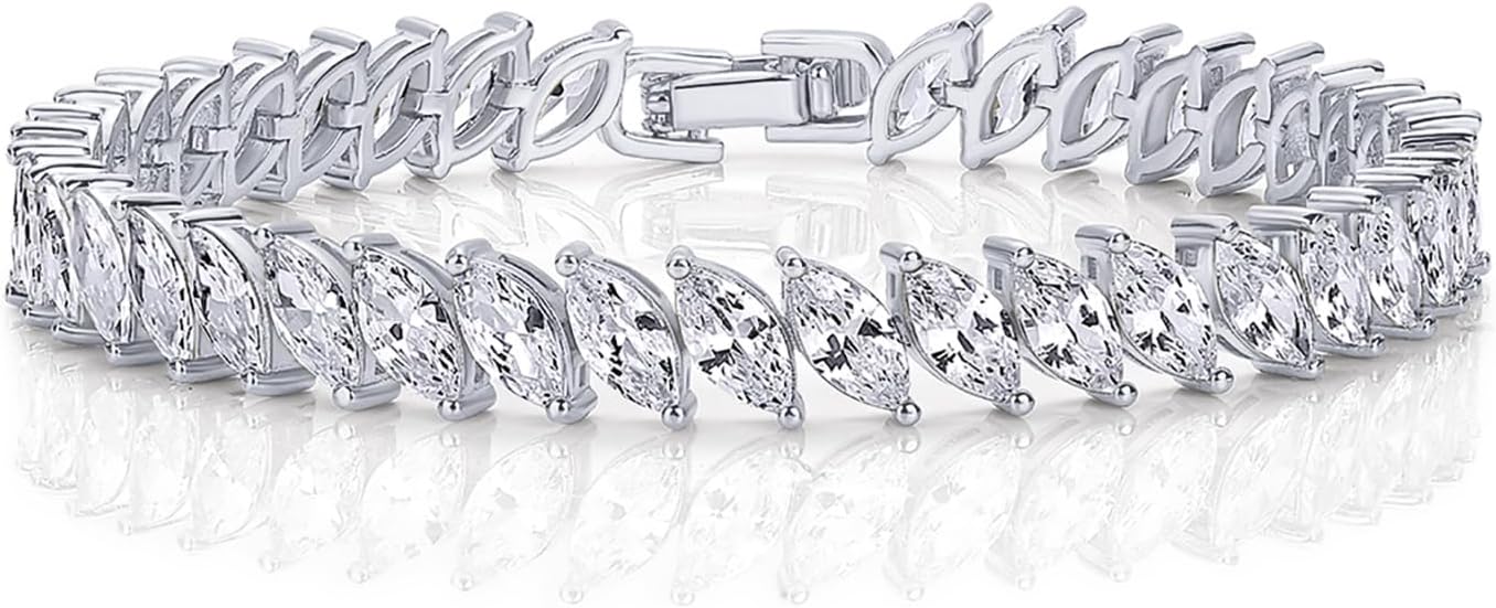 PAVOI 14K Gold Plated Marquise Cut Tennis Bracelet for Women - Cubic Zirconia Gold Tennis Bracelets for Women - Delicate Marquise CZ Bridal Jewelry for Wedding