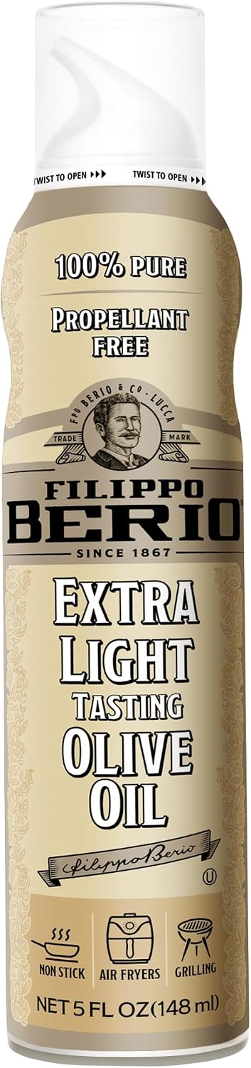 Filippo Berio Extra Light Tasting Olive Oil Spray, 100% Pure, Propellant‑Free, Mild Flavor, 5 Fl Oz (Pack of 1)