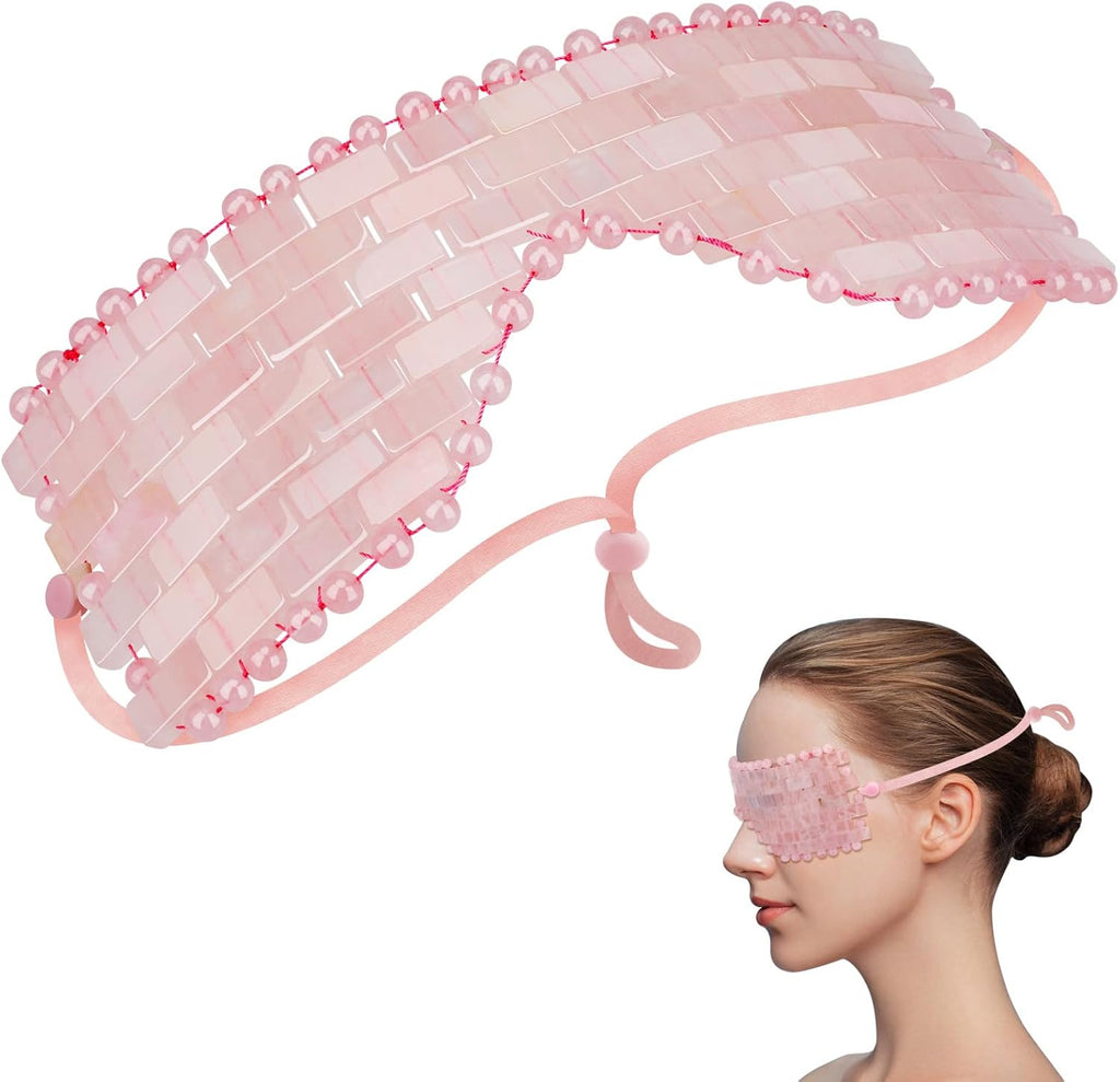 Rose Quartz Eye Mask, Natural Jade Mask for Facials, Hot or Cold Therapy for Anti-Aging, Puffiness & Dark Circles, Cooling for Migraines, Warmth for Sinus Relief