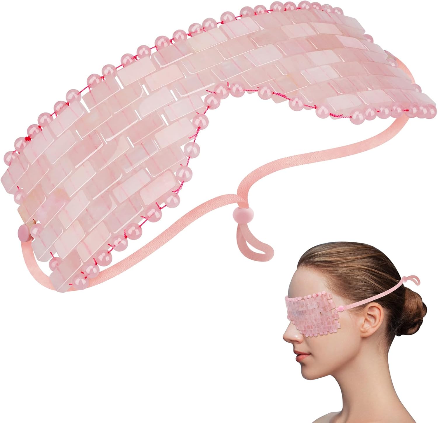 Rose Quartz Eye Mask, Natural Jade Mask for Facials, Hot or Cold Therapy for Anti-Aging, Puffiness & Dark Circles, Cooling for Migraines, Warmth for Sinus Relief