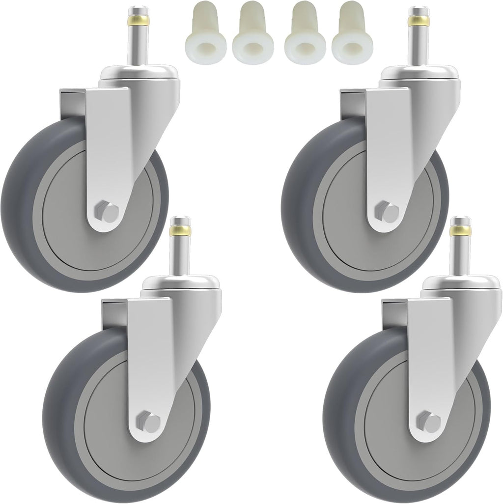 4-Inch Swivel Stem Caster, 7/16-Inch Stem Diameter Rubber Wheel, Heavy Duty TPR Replacement Wheels for Rubbermaid Mop Bucket Cart Grill Casters - 4 Pack