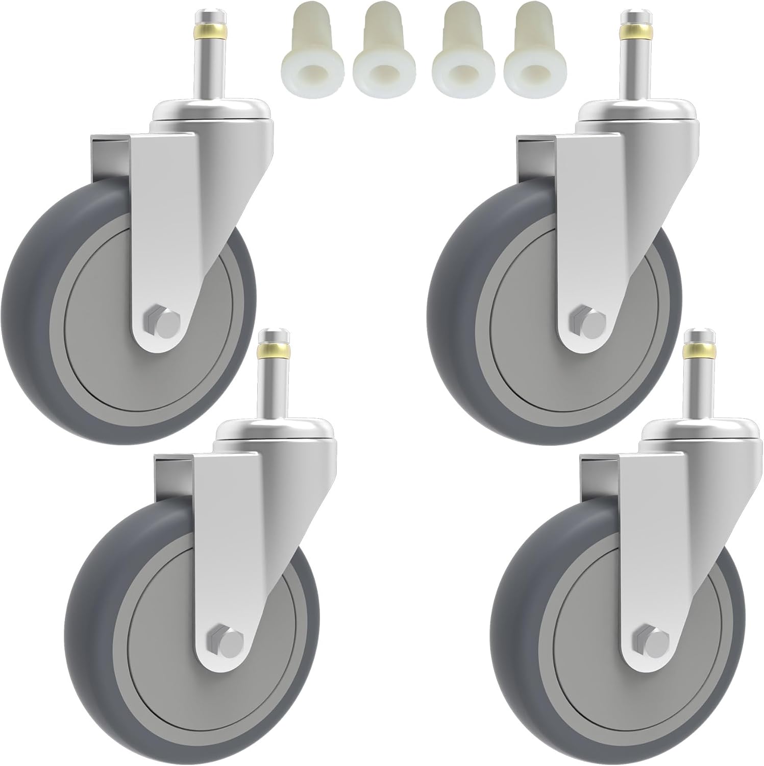 4-Inch Swivel Stem Caster, 7/16-Inch Stem Diameter Rubber Wheel, Heavy Duty TPR Replacement Wheels for Rubbermaid Mop Bucket Cart Grill Casters - 4 Pack