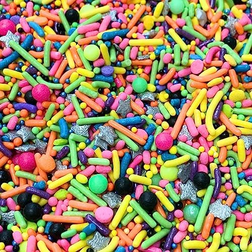 COOL MOM SPRINKLES Retro Neon 90's Sprinkles (4 oz.) – Themed Birthday Sprinkles for Decorating Cakes, Cupcakes, Cookies & Desserts – Glow Under UV Light - Mixed in the USA/Gluten-Free
