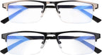 Blue Light Blocking Glasses, Lightweight Metal Half Frame Computer Reading/Gaming/TV/Phones Glasses,Filter UV Ray/Computer Glare with Spring Hinge Eyeglasses(Black+Gray)