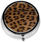 Pill Box 3 Compartment Pocket Small Pill Organizer Mini Metal Pill Holder Travel Portable for Man Woman Old People - Brown Leopard