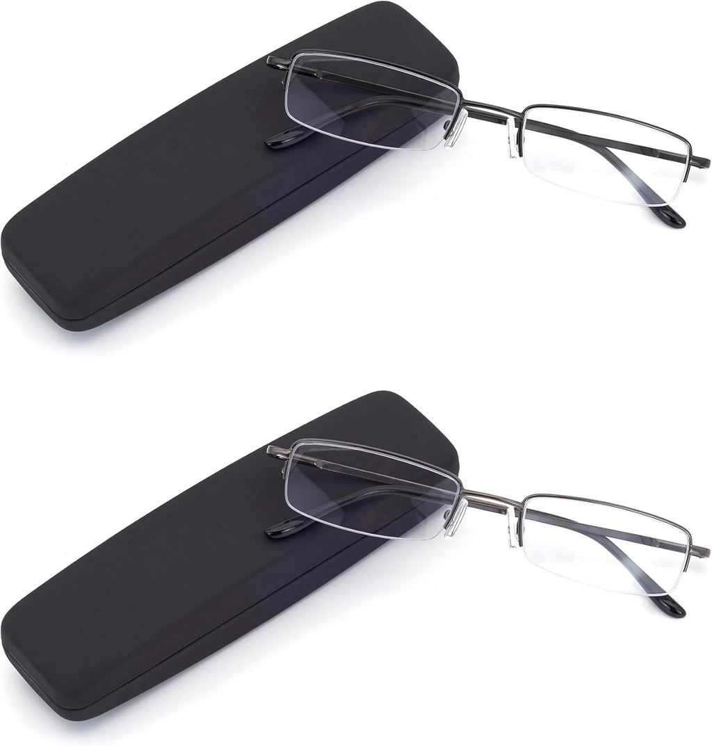 HIGHLIKE 2 or 3 -Pack Blue Light Blocking Reading Glasses with Hard Cases, Semi Frame Spring Hinge Readers Glasses