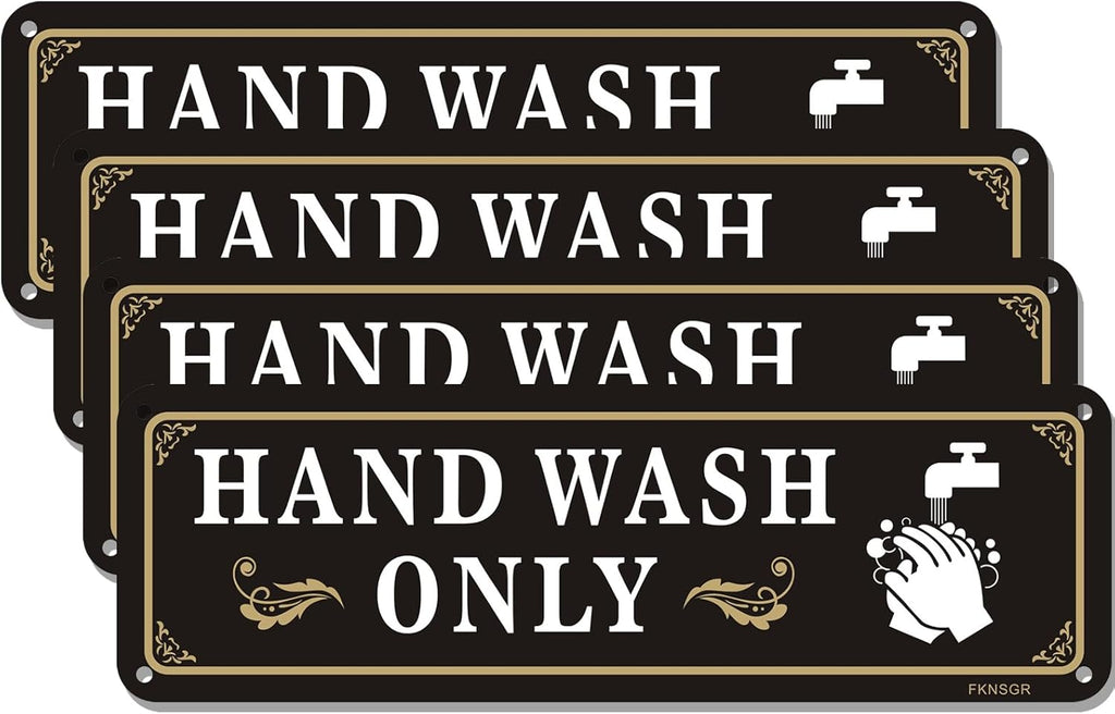 Hand Wash Only Self Adhesive Sign – 4 Pack ，10 x 3 inches Rust Free Aluminum Sign for Yard, UV Protected, Fade Resistant #Hand Wash Only F-HWO1003P4