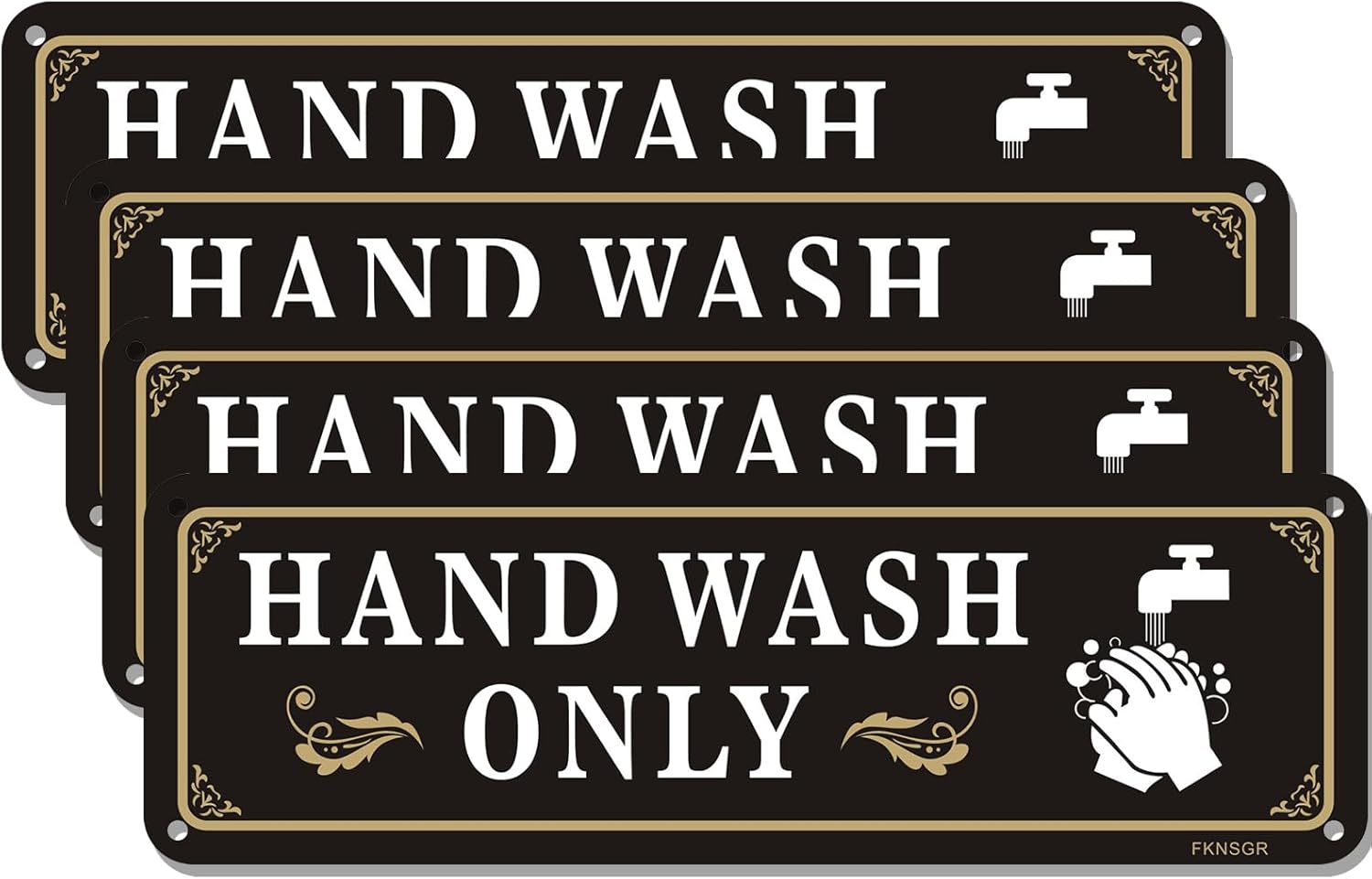 Hand Wash Only Self Adhesive Sign – 4 Pack ，10 x 3 inches Rust Free Aluminum Sign for Yard, UV Protected, Fade Resistant #Hand Wash Only F-HWO1003P4