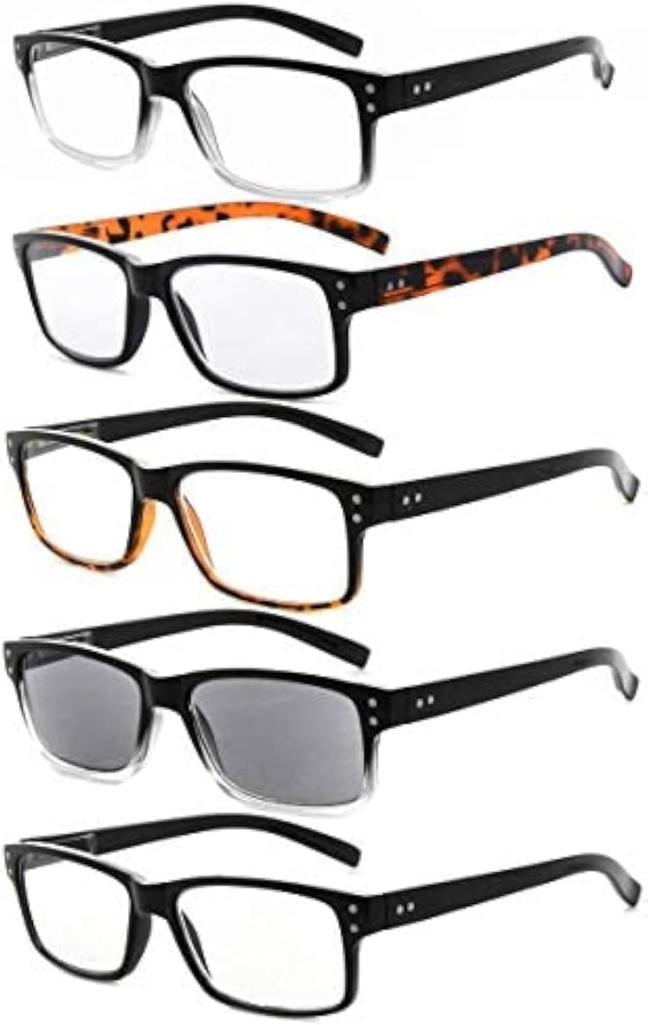 Eyekepper 5 Pack Reading Glasses for Men Includes Reader Sunglasses Spring Hinges Classic Cheater Glasses +0.50