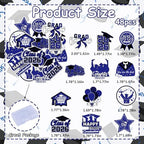 48pcs Edible 2026 Graduation Cupcake Toppers Wafer Paper Blue Class of 2026 Cake Decorations Edible Congrats Grad Cupcake Picks for 2026 Graduation Theme Party Cake Supplies