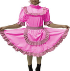 Adult Sexy Lockable Cross Dressing Sissy Maid PVC Dress Lockable Uniform Apron Costume Jumpsuits Rompers,Pink,M