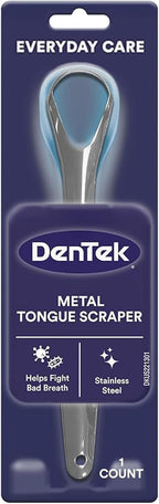 DenTek Metal Tongue Scraper for Better Oral Health – Removes Bacteria, Fights Bad Breath – 100% Stainless Steel, Dishwasher-Safe – Slim Design, Works Gently