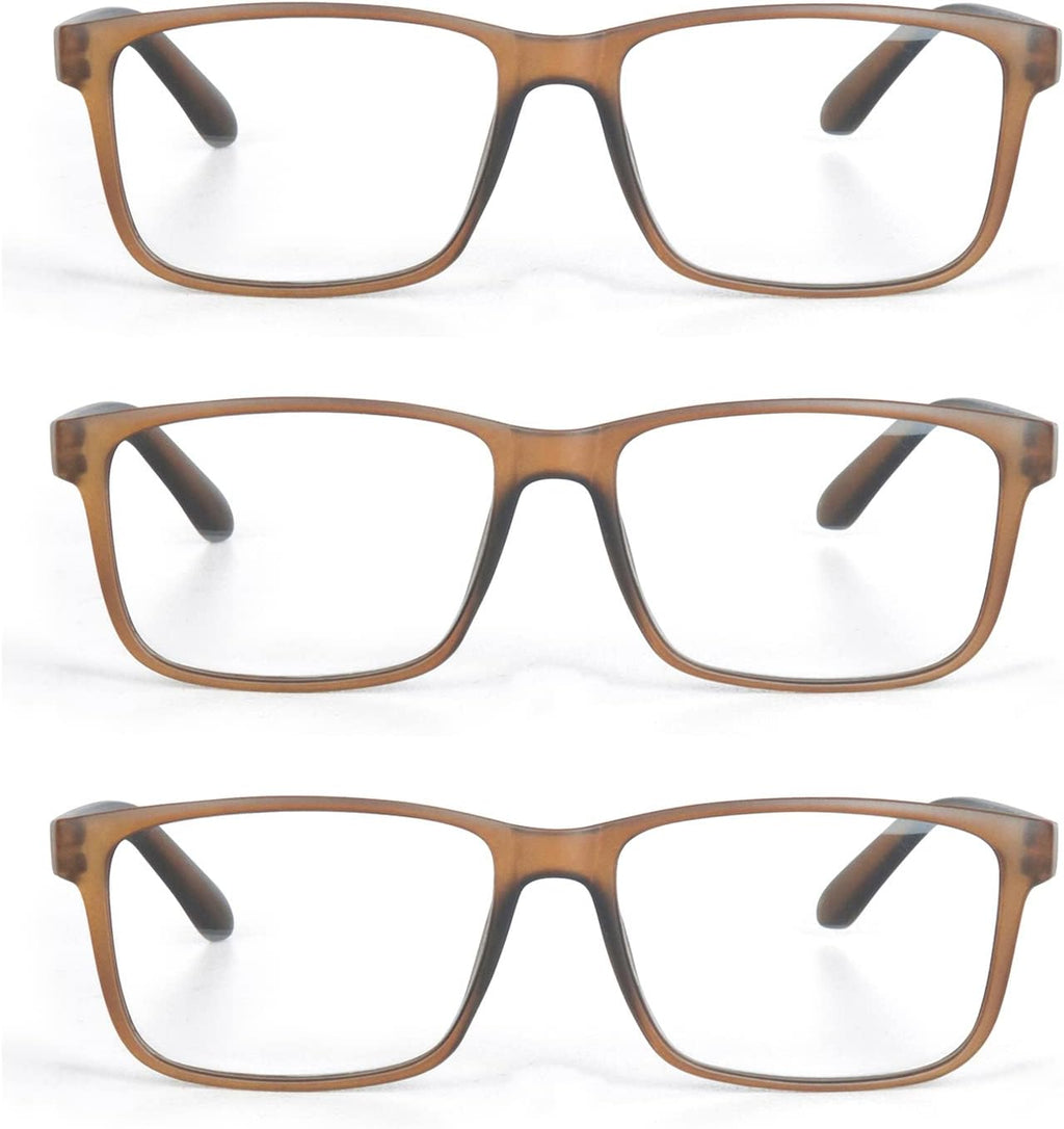 3 Pack Plastic Frame Classic Rectangular Style Reading Glasses for Men and Women, Brown, Green and Grey