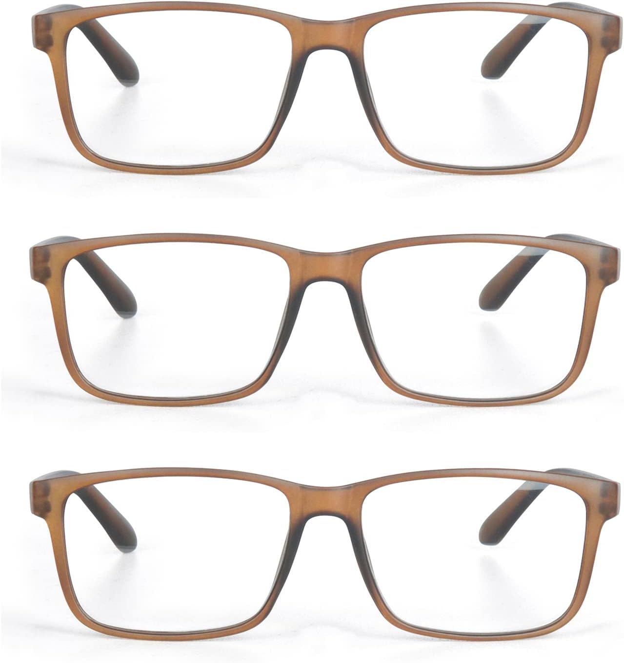 3 Pack Plastic Frame Classic Rectangular Style Reading Glasses for Men and Women, Brown, Green and Grey