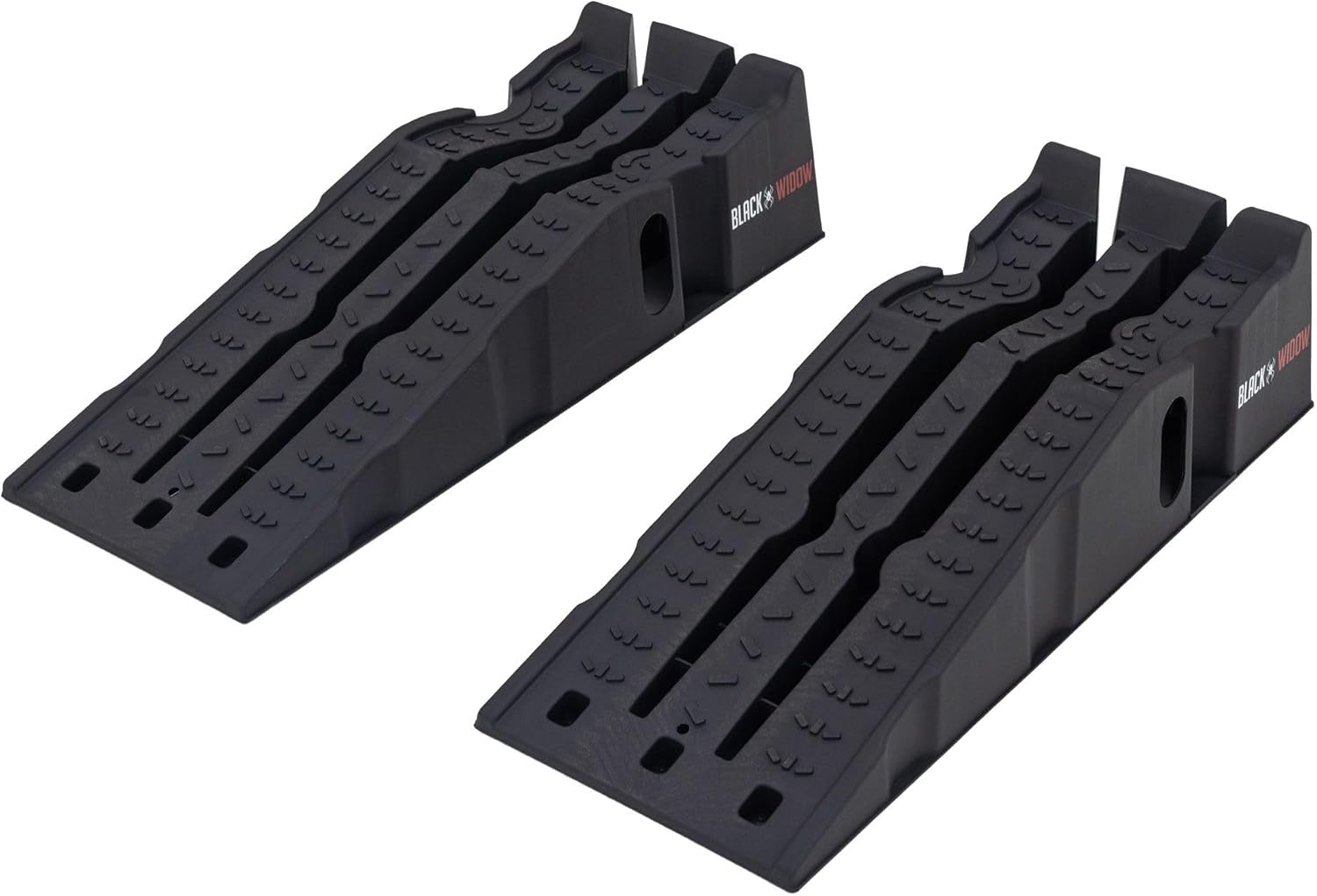Black Widow 13" W Stackable Plastic Car Service Ramps – 16,000 lb. GVW Capacity per Pair, Lightweight High-Impact Grid Design, 6.25” Lift Height, Built-in Handles