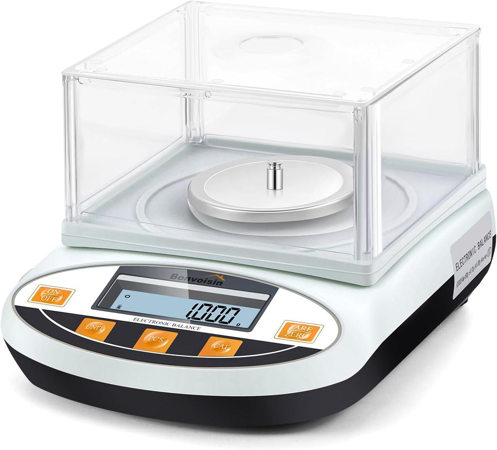 Bonvoisin Analytical Balance 500 gram x 0.001g High Precision Lab Scale Accurate Scientific Laboratory Electronic Scale 1 Milligram Digital Jewelry Weighing Scale with Windshield (500g, 0.001g)
