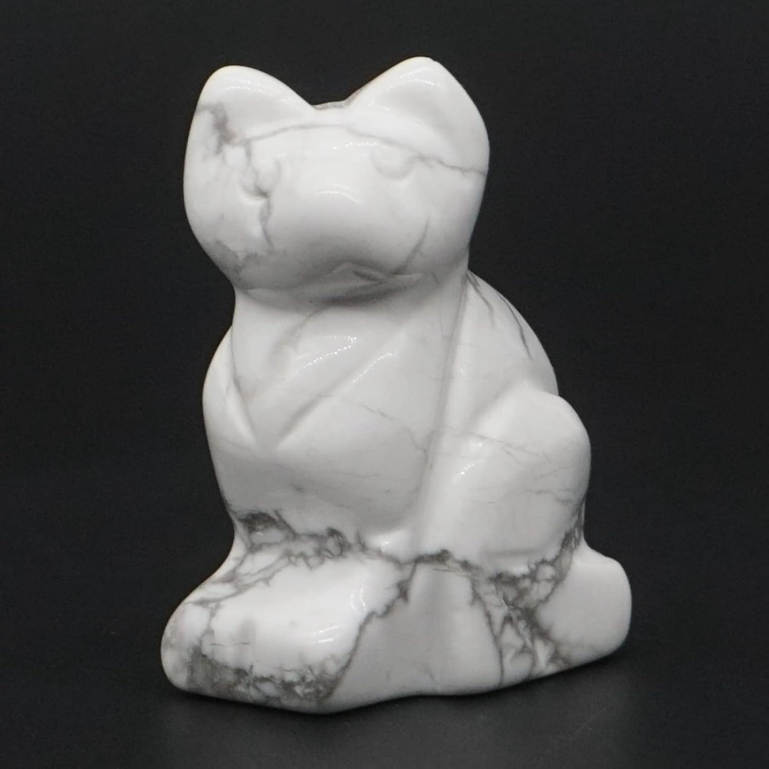 1.5" Cat Statue Stone Carving Natural Gemstone Crystal Quartz Chakra Animal Figurine Home Decoration 1pc,White Turquoise