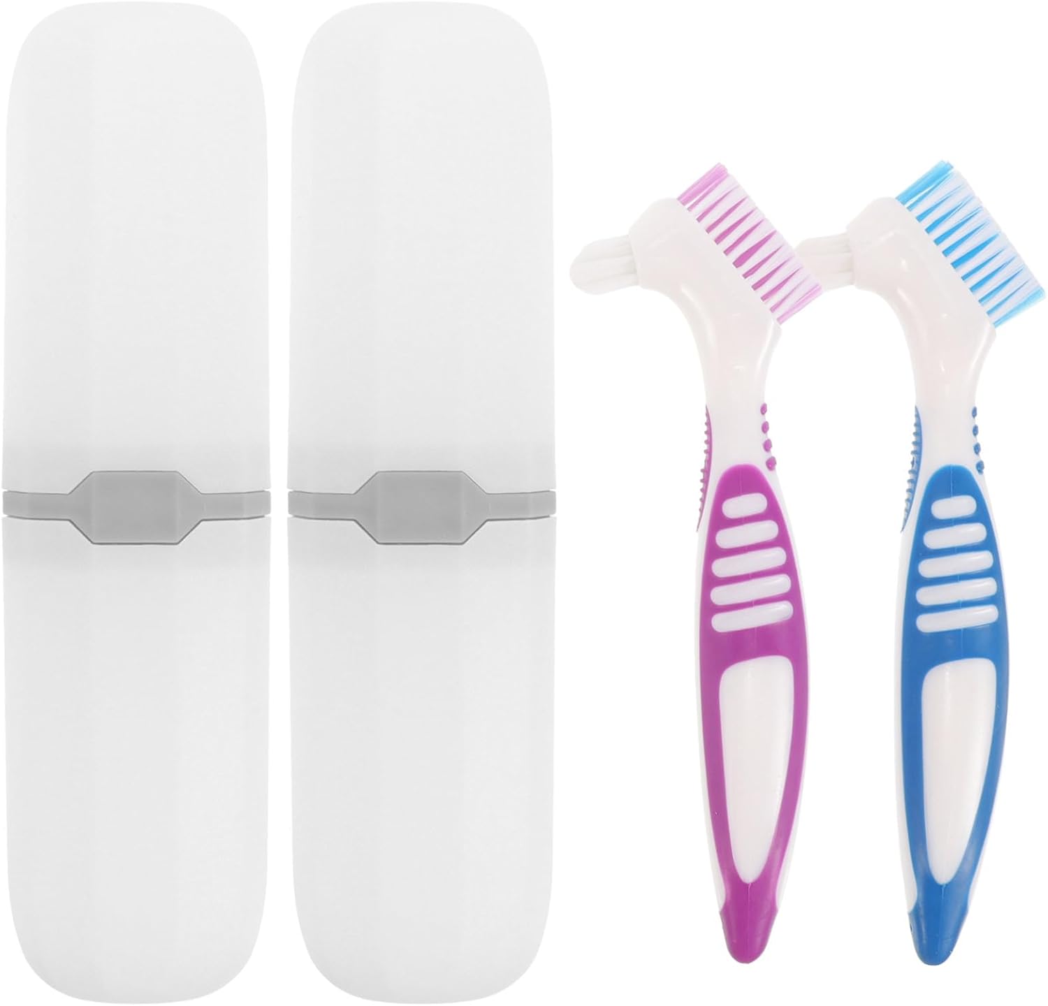 Healeved Denture Brush Set with Travel Case Double-Sided False Teeth Toothbrush Compact Storage Box for Oral Care Portable 6.3X2X0.8 Inches