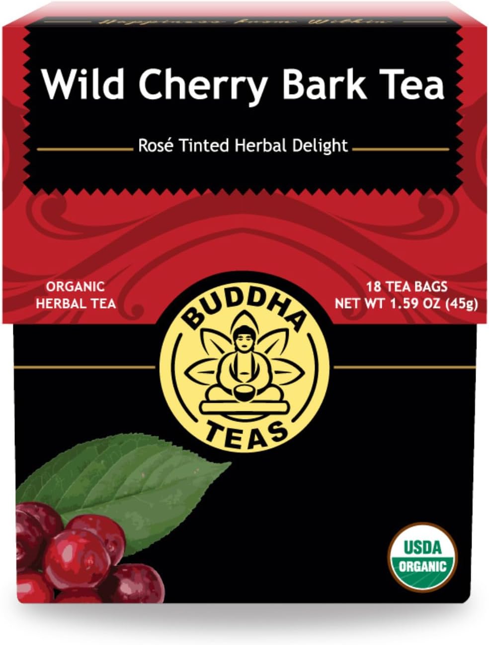 Buddha Teas - Organic Wild Cherry Bark Tea - Herbal Tea - For Health & Wellbeing - Supports Respiratory & Digestive Health - Clean Ingredients - Caffeine Free - OU Kosher - 18 Tea Bags (Pack of 1)