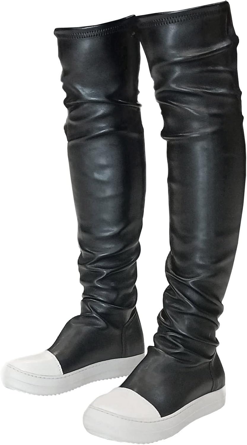 MOFEEDOUKA Thigh High Boots for Women Flat Over The Knee Round Toe Booties