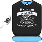 FreeNFond Funny Adult Bibs for Men Women Elderly Eating Clothing Protectors with Crumb Catcher and Coffee Spoon Gag Gifts (Read)
