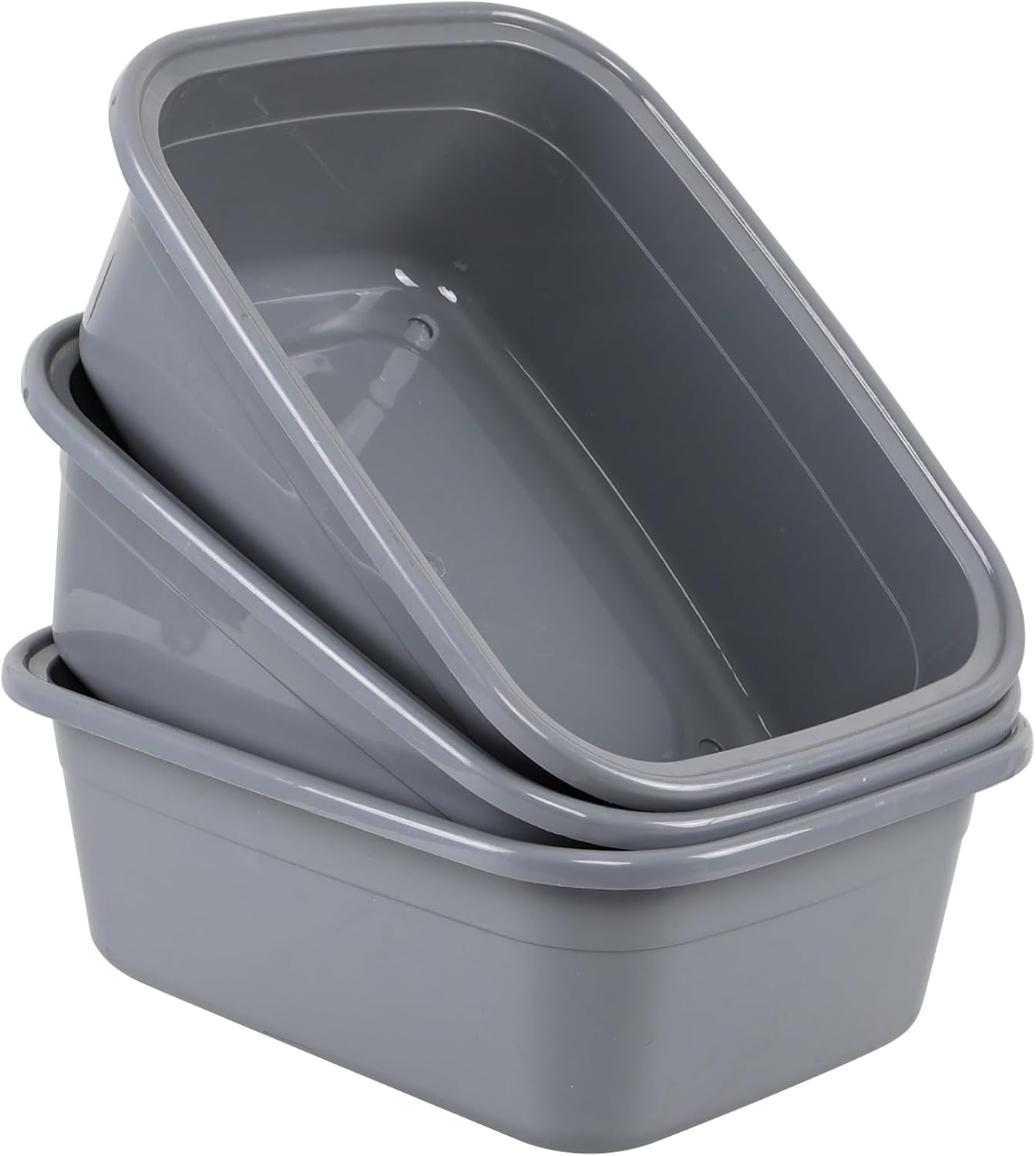 3-Pack 14 Quart Wash Basins, Rectangular Plastic Dishpan Tub, Grey