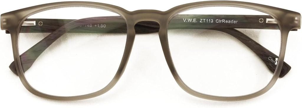 V.W.E. Large Men Wood Grain Printed Temple Progressive Bifocal Reading Glasses - No Line Clear on Top Bifocals Reader 148MM