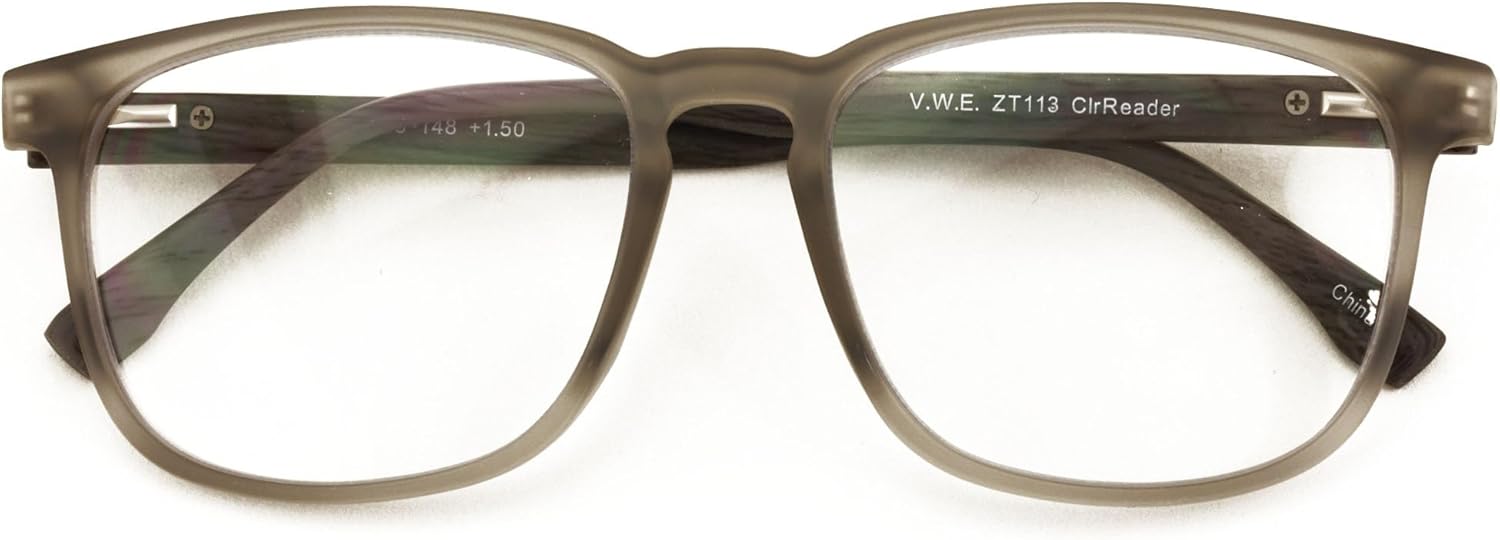 V.W.E. Large Men Wood Grain Printed Temple Progressive Bifocal Reading Glasses - No Line Clear on Top Bifocals Reader 148MM