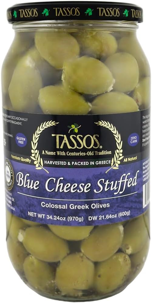 Tassos Blue Cheese Stuffed Colossal Greek Olives Pack In Greece 34.24oz