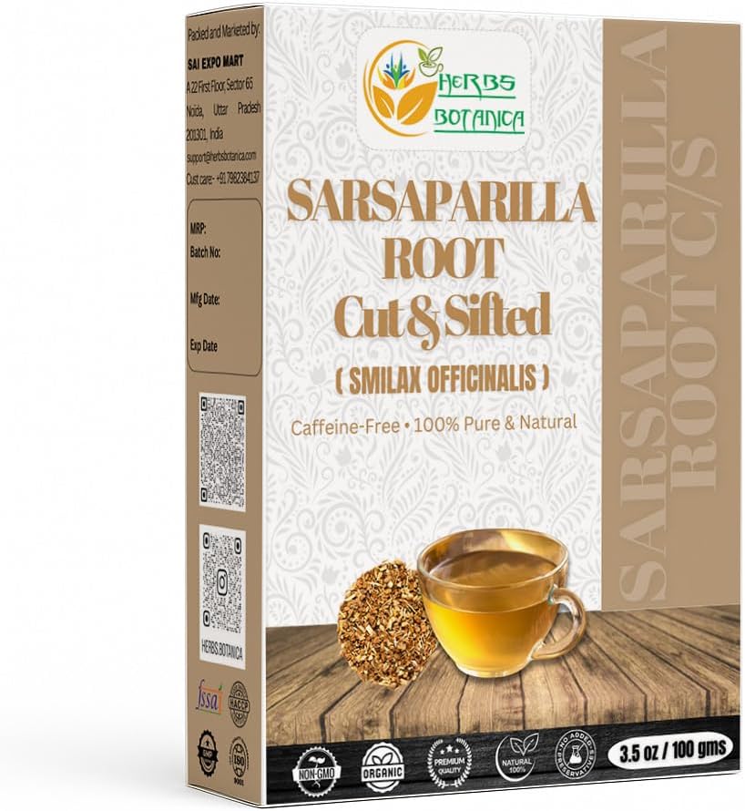 Herbs Botanica Organic Sarsaparilla Root/Sasperella Root for Herbal Tea Hemidesmus Indicus Sasparilla Natural Blood PurifierSkin Health, Immunity, and Joint Support 100g / 3.5 Oz