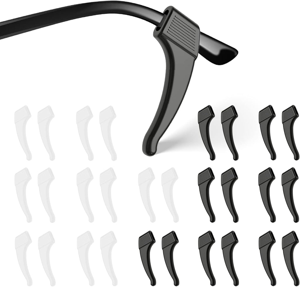 20 Pairs Anti-Slip Eyeglass Ear Grips Hook, Comfortable Silicone Elastic Eyeglasses Temple Tips Sleeve Holder-For Eyeglasses Sunglasses Spectacles Glasses Reading (10 Black&10 Clear)