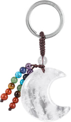 moonsix Crystal Crescent Moon Keychain with 7 Chakra Beads Natural Reiki Healing Stones Keyring Charm Decor for Unisex