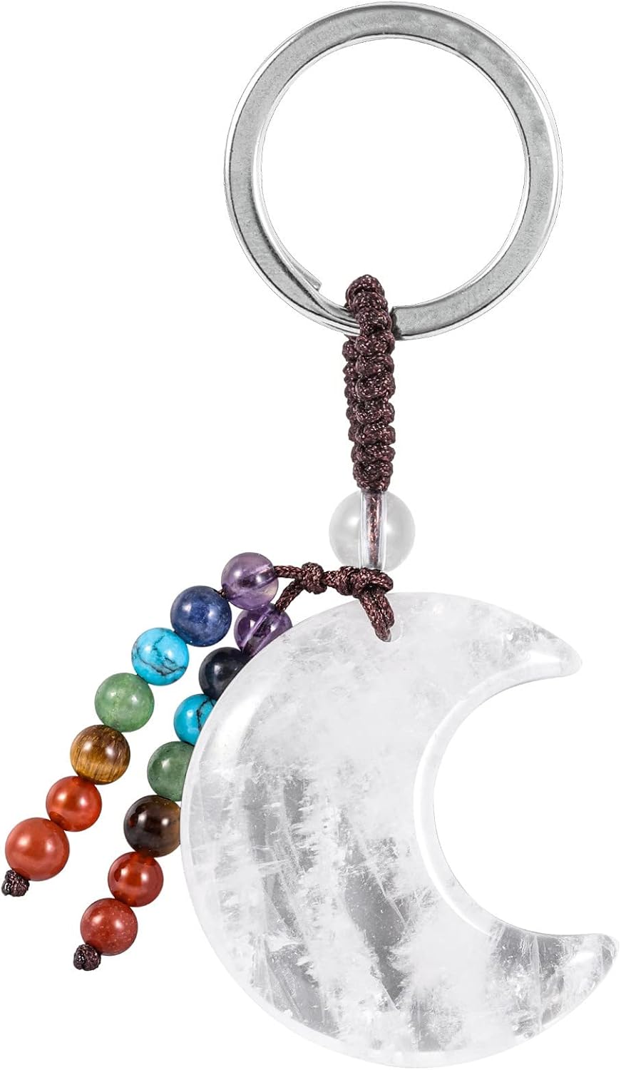 moonsix Crystal Crescent Moon Keychain with 7 Chakra Beads Natural Reiki Healing Stones Keyring Charm Decor for Unisex