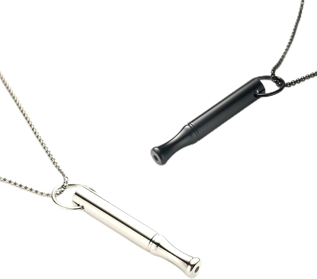 2Pcs Aromatherapy Breathing Necklace, 24 inch Chain, Stainless Steel Pendant in Silver and Black adult Women Men