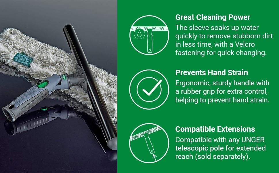 Unger Commercial ErgoTec Advanced Window Cleaning Ninja Kit 4-in-1 – Squeegee, Scrubber, Tool Holder, Microfiber Cloth – Professional Indoor/Outdoor Window Cleaning Equipment, WNK12