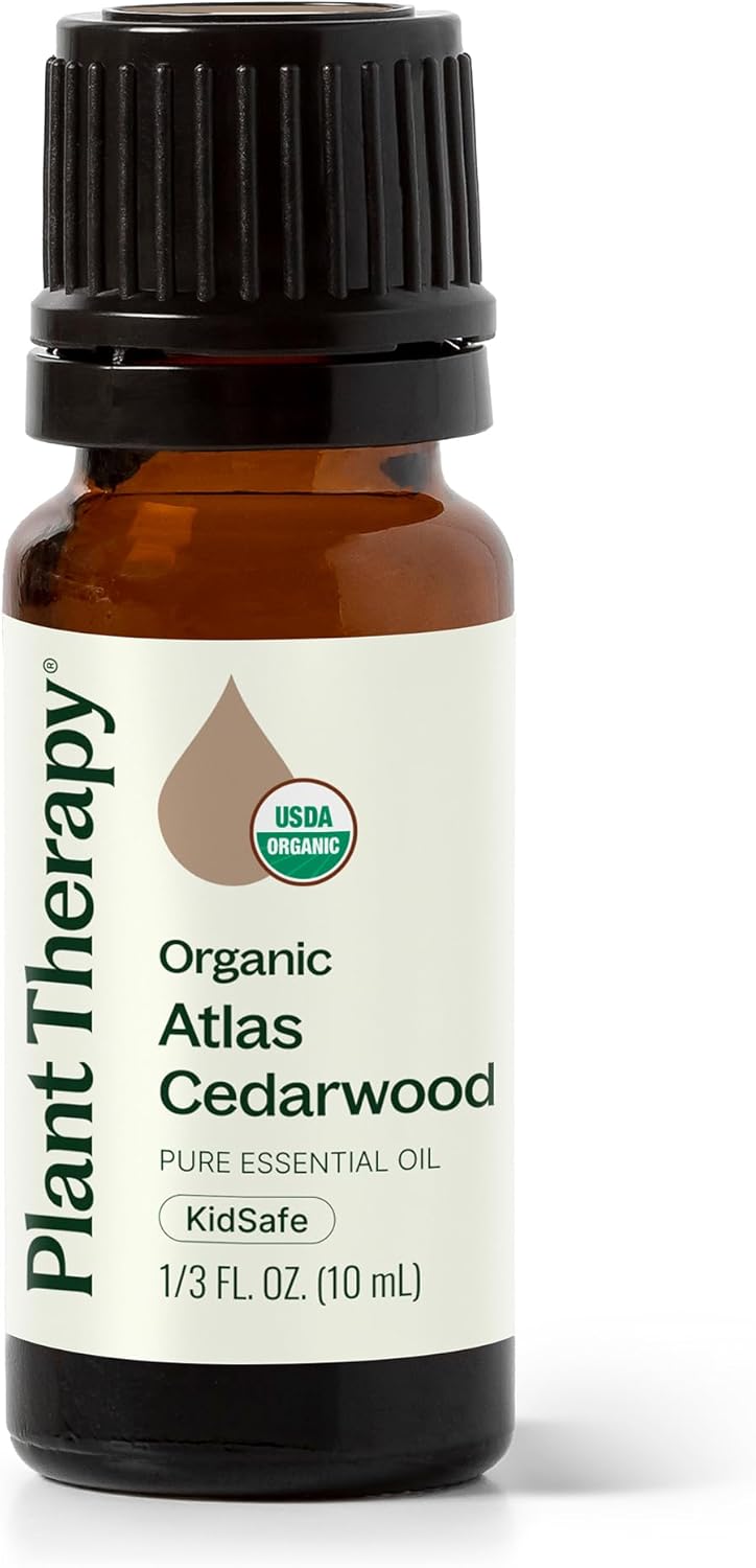 Plant Therapy Organic Atlas Cedarwood Essential Oil 100% Pure, USDA Certified Organic, Undiluted, Natural Aromatherapy for Diffusion, Skin, and Hair, Therapeutic Grade 10 mL (1/3 oz)