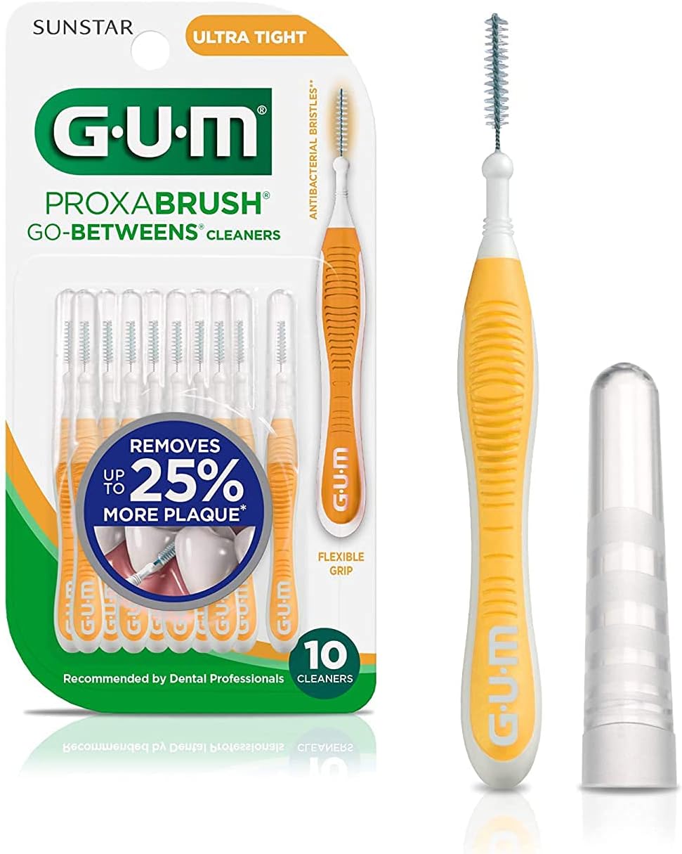 GUM Proxabrush Go-Betweens - Ultra Tight- Interdental Brushes - Soft Bristled Dental Picks for Plaque Removal Health - Safe for Braces & Dental Devices, 10 Count(Pack of 6)